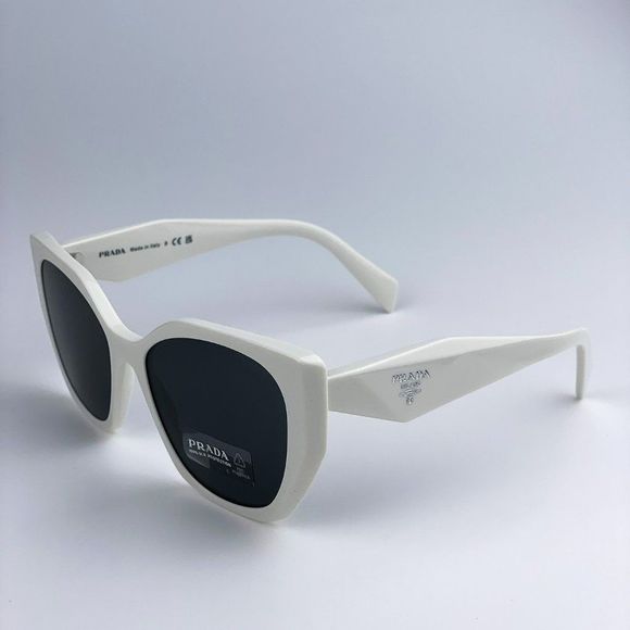 Prada PR19ZS 1425S0 Sunglasses Talc White Dark Grey Rectangle Women - Picture 7 of 11